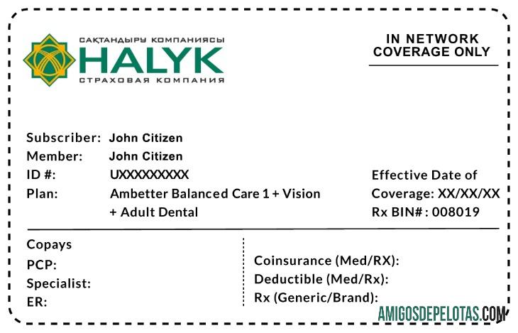 Cartão de seguro saúde do Cazaquistão exemplo